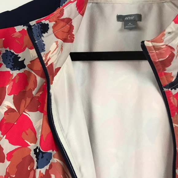 aerie Red Floral Print Track Workout Bomber Jacket - Picture 8 of 11